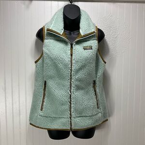 L.L. Bean Mint Green Sherpa Fleece Vest with Tan Trim